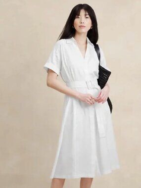 Linen Button-Up Midi Shirt Dress